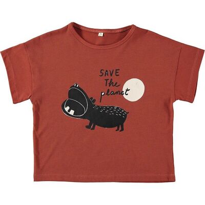 Unisex T-shirt Red Hippo in Organic Cotton