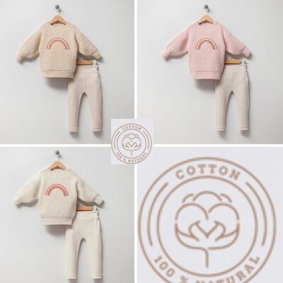 Ensemble en tricot épais 100 % coton arc-en-ciel 🌈 Design - 2 pièces - 2-5 ans