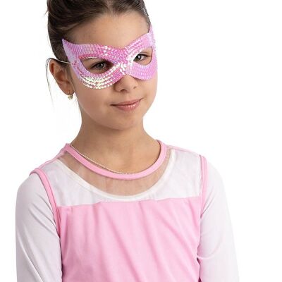 Maschera rosa in tessuto con paillettes con cav.