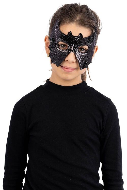 Maschera pipistrello nero in tessuto con paillettes con cav.