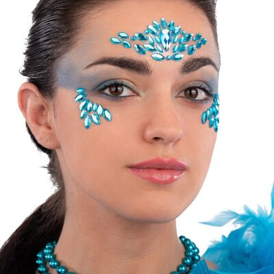 Cartella decorazioni adesive viso crystal azzurre in busta su cartoncino
