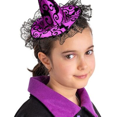 Cappellino strega viola damascato con cerchietto con cav.