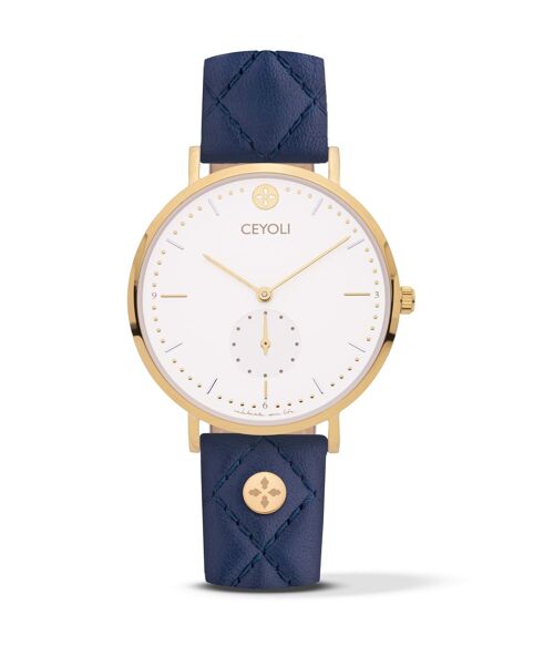 CEYOLI Celebrate Line Uhr White Quilted Leder Ocean Blue