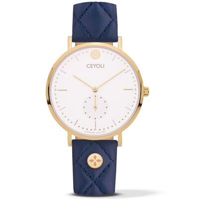 CEYOLI Celebrate Line Watch White Quilted Leather Ocean Blue