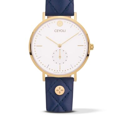 CEYOLI Celebrate Line Watch White Quilted Leather Ocean Blue