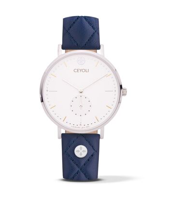 Montre CEYOLI Celebrate Line Cuir Matelassé Blanc Bleu Océan 15