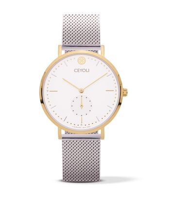 Montre CEYOLI Celebrate Line, bracelet en maille blanche, bicolore 13