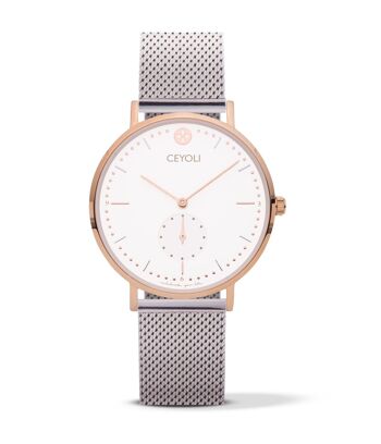 Montre CEYOLI Celebrate Line, bracelet en maille blanche, bicolore 14