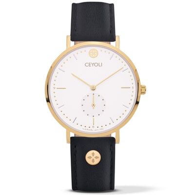 CEYOLI Celebrate Line Watch White Leather Black