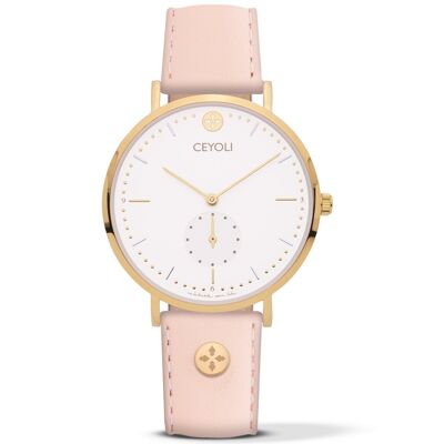 CEYOLI Celebrate Line Reloj Cuero Blanco Rosa