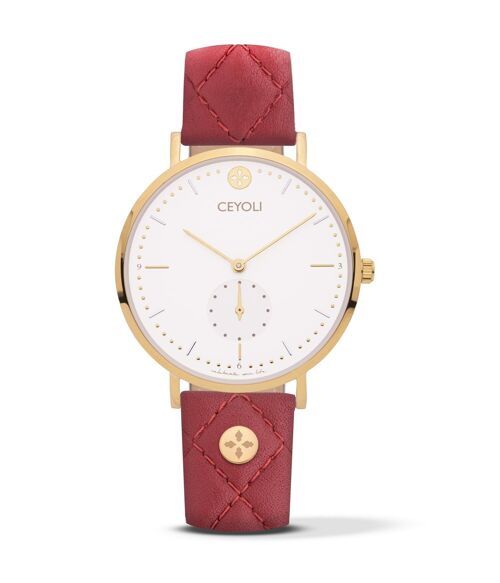 CEYOLI Celebrate Line Uhr White Quilted Leder Ruby Red