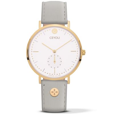 CEYOLI Celebrate Line Watch White Leather Grey