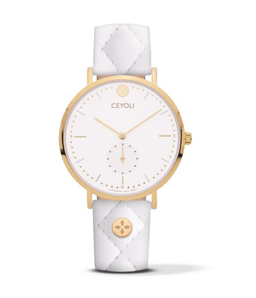 CEYOLI Celebrate Line Uhr White Quilted Leder Shell White