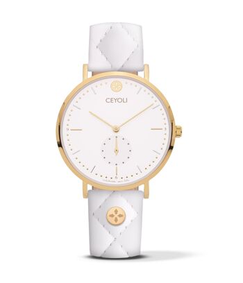 Montre CEYOLI Celebrate Line Coque en cuir matelassé blanc blanc 1