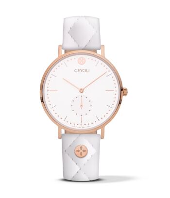 Montre CEYOLI Celebrate Line Coque en cuir matelassé blanc blanc 5