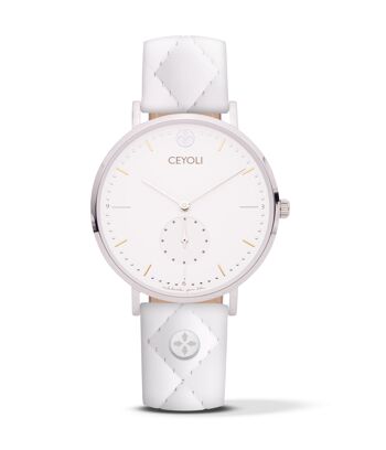 Montre CEYOLI Celebrate Line Coque en cuir matelassé blanc blanc 9