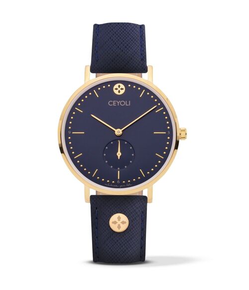 CEYOLI Celebrate Line Special Edition Uhr Navy Saffiano Leder Navy Gold