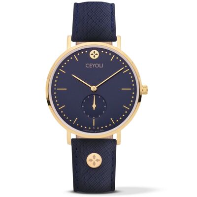 CEYOLI Celebrate Line Special Edition Watch Navy Saffiano Leather Navy Gold