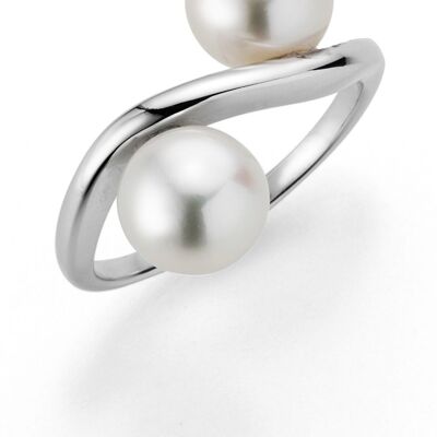 Anello di perle con 2 perle d'acqua dolce bianche