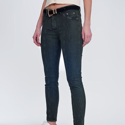 Pantalon réversible super skinny kaki à imprimé serpent