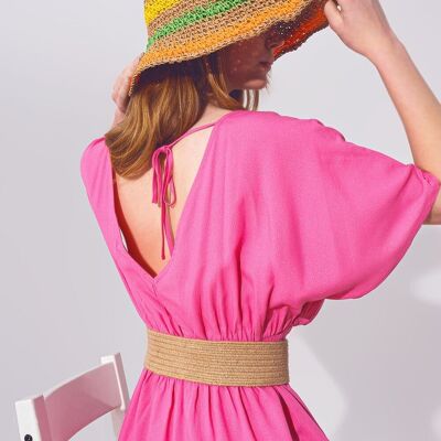 Abito lungo con maniche a kimono in rosa