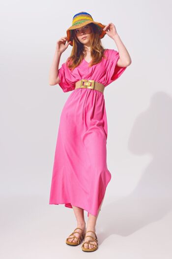 Robe longue à manches kimono en rose 2