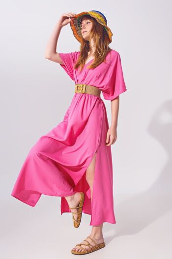 Robe longue à manches kimono en rose 3