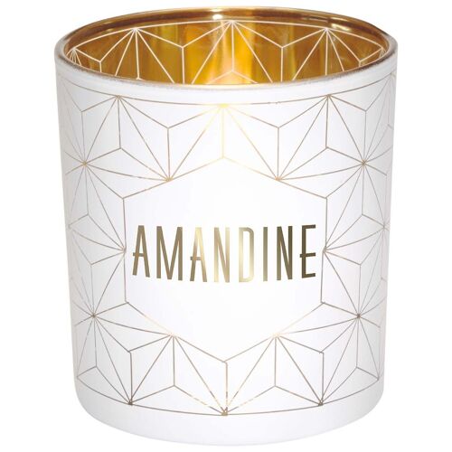 Photophore prénom Amandine en verre blanc et or