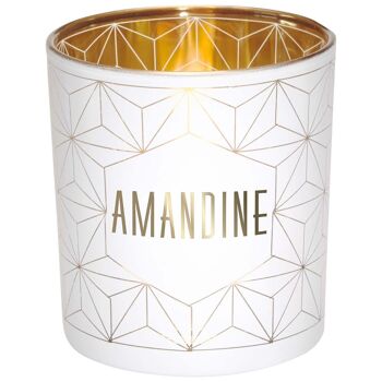 Photophore prénom Amandine en verre blanc et or 1