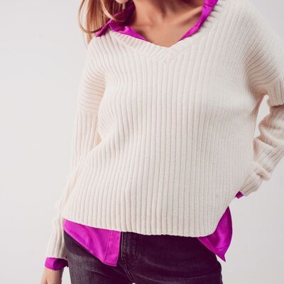 Knitted chenille jumper in cream