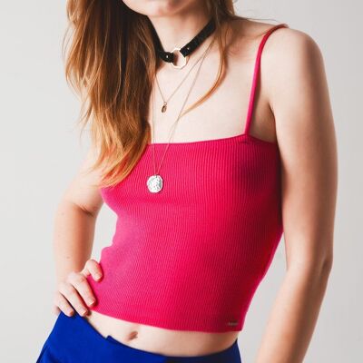 Camiseta sin mangas de canalé limpio de punto en fucsia