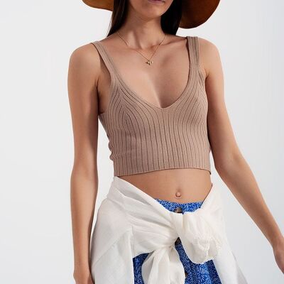 Gestricktes Crop-Top in Beige