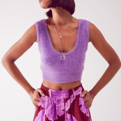 Crop top en maille violet