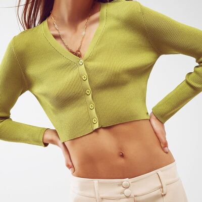 Knitted Cropped Cardigan in Green