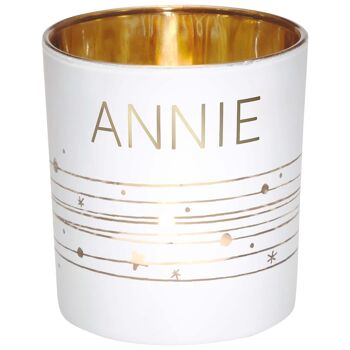 Photophore prénom Annie en verre blanc et or 1