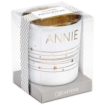 Photophore prénom Annie en verre blanc et or 3
