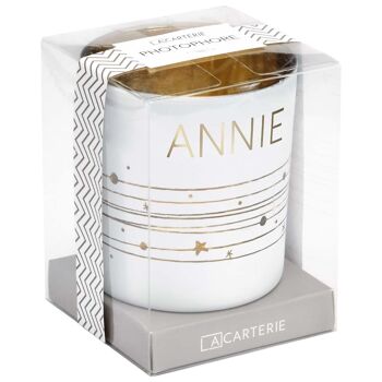 Photophore prénom Annie en verre blanc et or 6