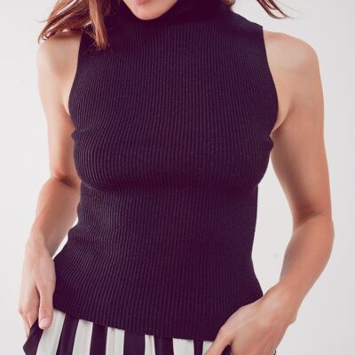 Knitted high neck top in black