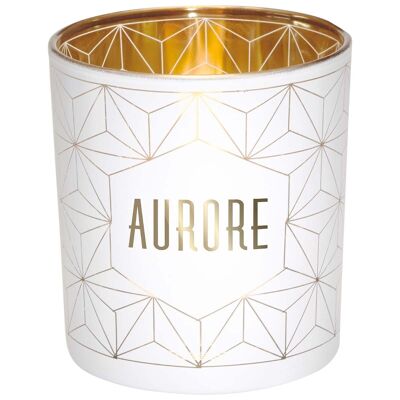 Aurore first name tealight holder in white and gold glass