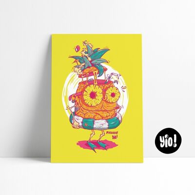 Ananas-Poster, Sommer-Poster, lustige gedruckte Piña Colada-Illustration, farbenfrohe Wanddekoration
