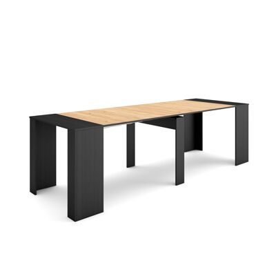 Skraut Home | Extendable Console Table | Folding dining table | 260 | For 12 people | Dining room and kitchen | Modern Style | Black and oak281_2_02