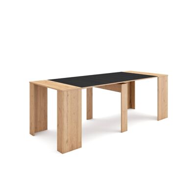 Skraut Home | Extendable Console Table | Folding dining table | 220 | For 10 people | Dining room and kitchen | Modern Style | Oak and black272_3_02