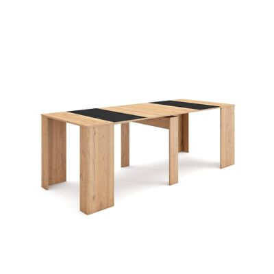 Skraut Home | Extendable Console Table | Folding dining table | 220 | For 10 people | Dining room and kitchen | Modern Style | Oak and black272_5_02