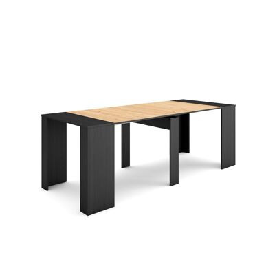 Skraut Home | Extendable Console Table | Folding dining table | 220 | For 10 people | Dining room and kitchen | Modern Style | Black and oak274_2_02