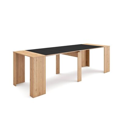 Skraut Home | Extendable Console Table | Folding dining table | 260 | For 12 people | Dining room and kitchen | Modern Style | Oak and black276_5_02