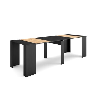 Skraut Home | Extendable Console Table | Folding dining table | 260 | For 12 people | Dining room and kitchen | Modern Style | Black and oak281_3_02