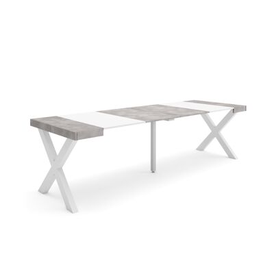 Skraut Home | Extendable Console Table | Folding dining table | 260 | For 12 people | Solid wood legs | Modern Style | White and cement381_21_02