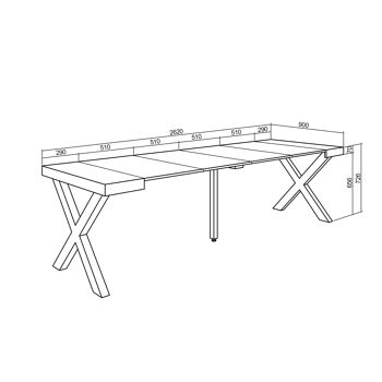 Accueil | Table console extensible | Table à manger pliante | 260 | Pour 12 personnes | Pieds en bois massif | Style moderne | Blanc et ciment381_21_02 3