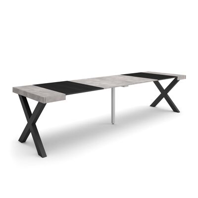 Skraut Home | Extendable Console Table | Folding dining table | 300 | For 14 people | Solid wood legs | Modern Style | Cement342_21_02
