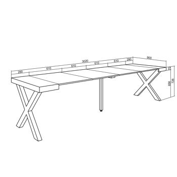 Accueil | Table console extensible | Table à manger pliante | 300 | Pour 14 personnes | Pieds en bois massif | Style moderne | Ciment342_21_02 3